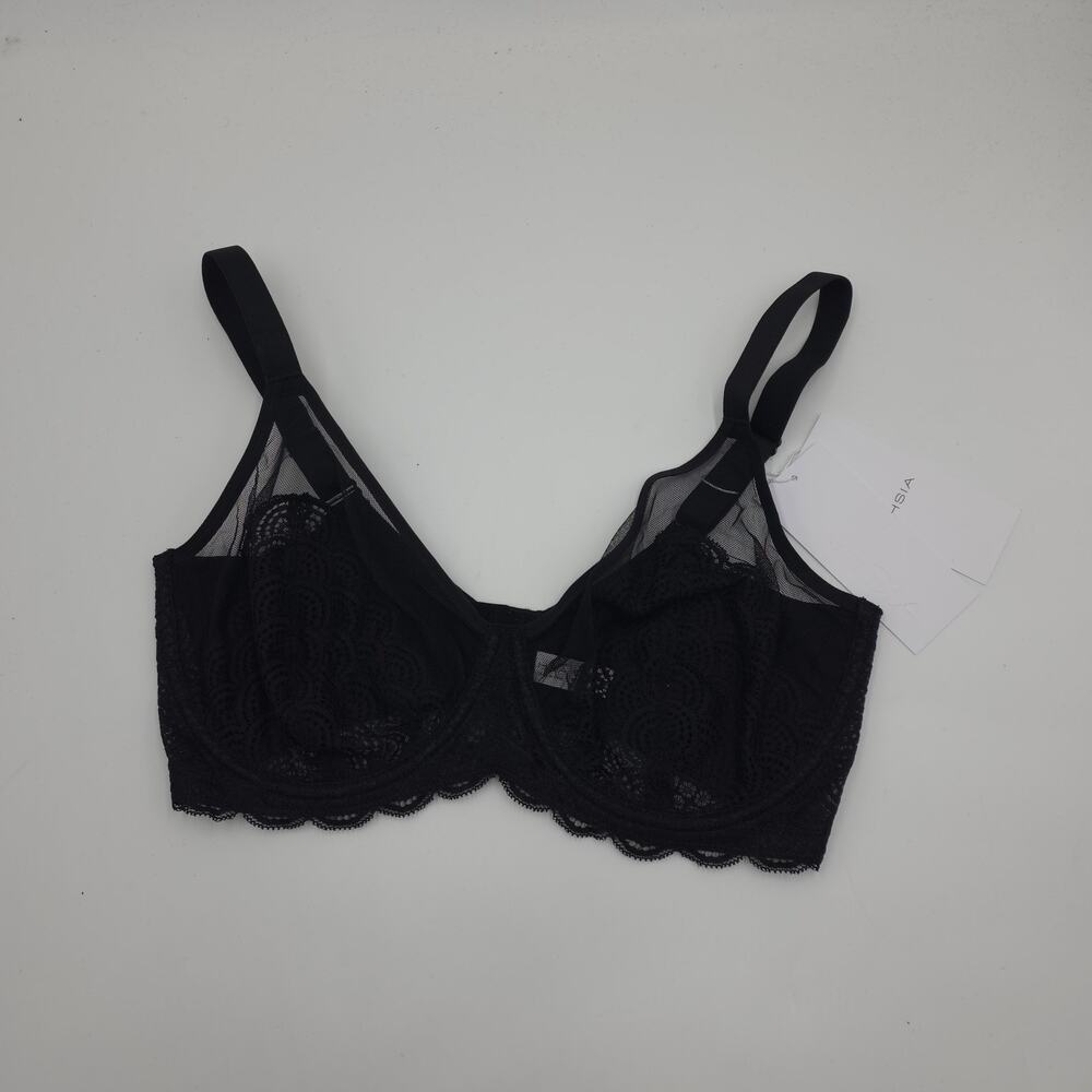 HSIA Mermaid Scales Lace Unlined Bra in Black Size 34DDD